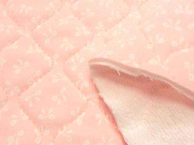 リボン柄・綿スムースニットプリント＆裏パイルキルト(ピンク)