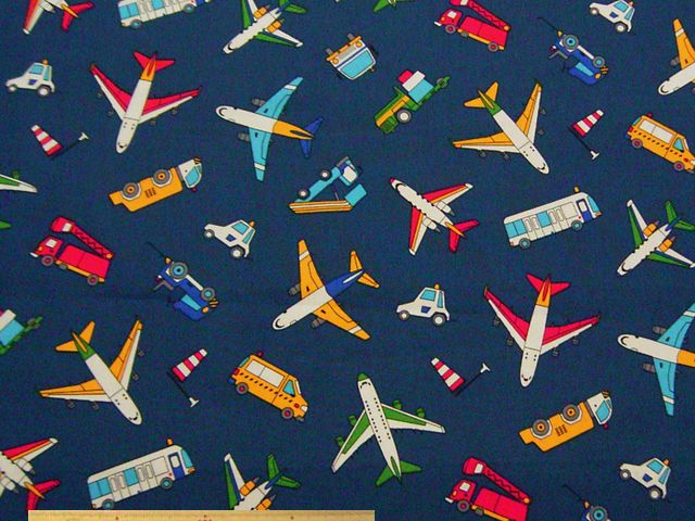 のりもの柄・コットンオックスプリント(ネイビー)