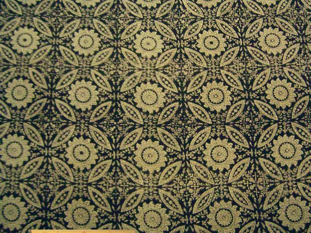 花柄・綿麻起毛インドブロックプリント(ブラック))