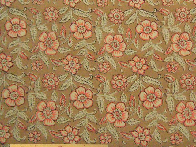 花柄・綿麻起毛インドブロックプリント(マスタード)